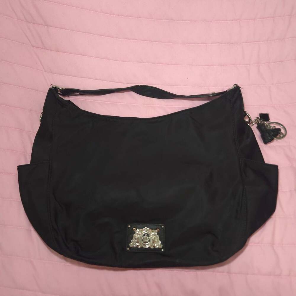 Juicy Couture Black Nylon Shoulder Bag with Pocket and Charm
